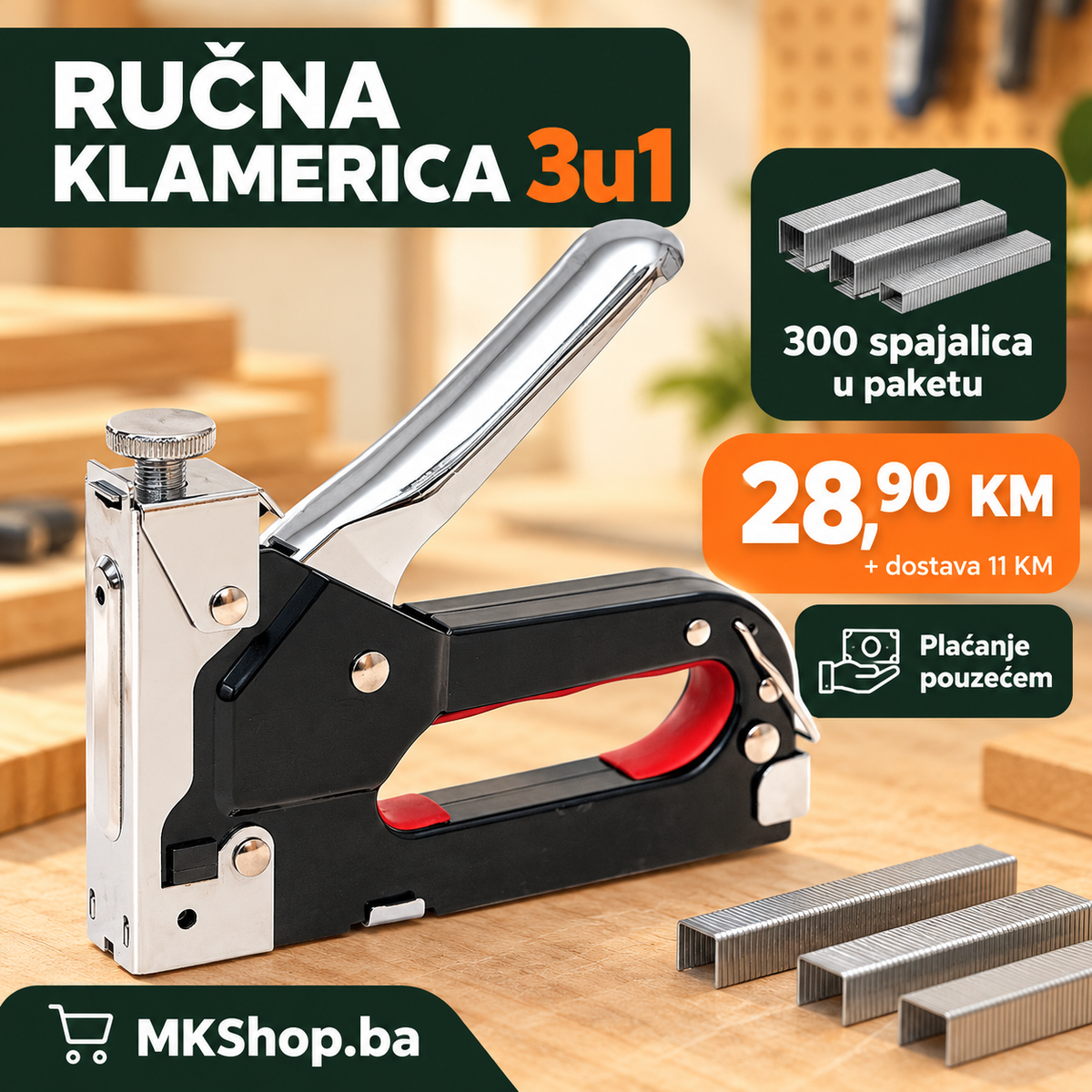 Ručna klamerica 3u1 + 300 spajalica