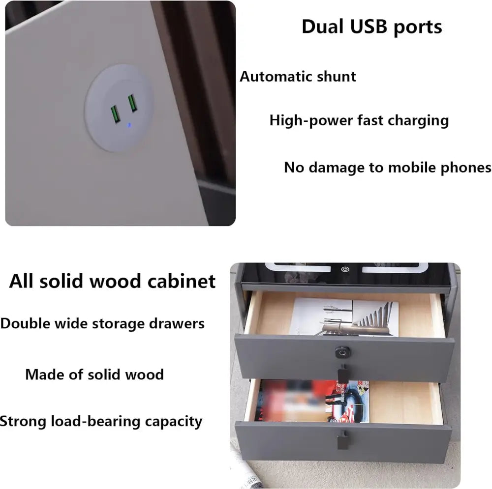 Pametni noćni ormarić sa bežičnim i USB punjenjem ( + LED rasvjeta i wireless zvučnik)