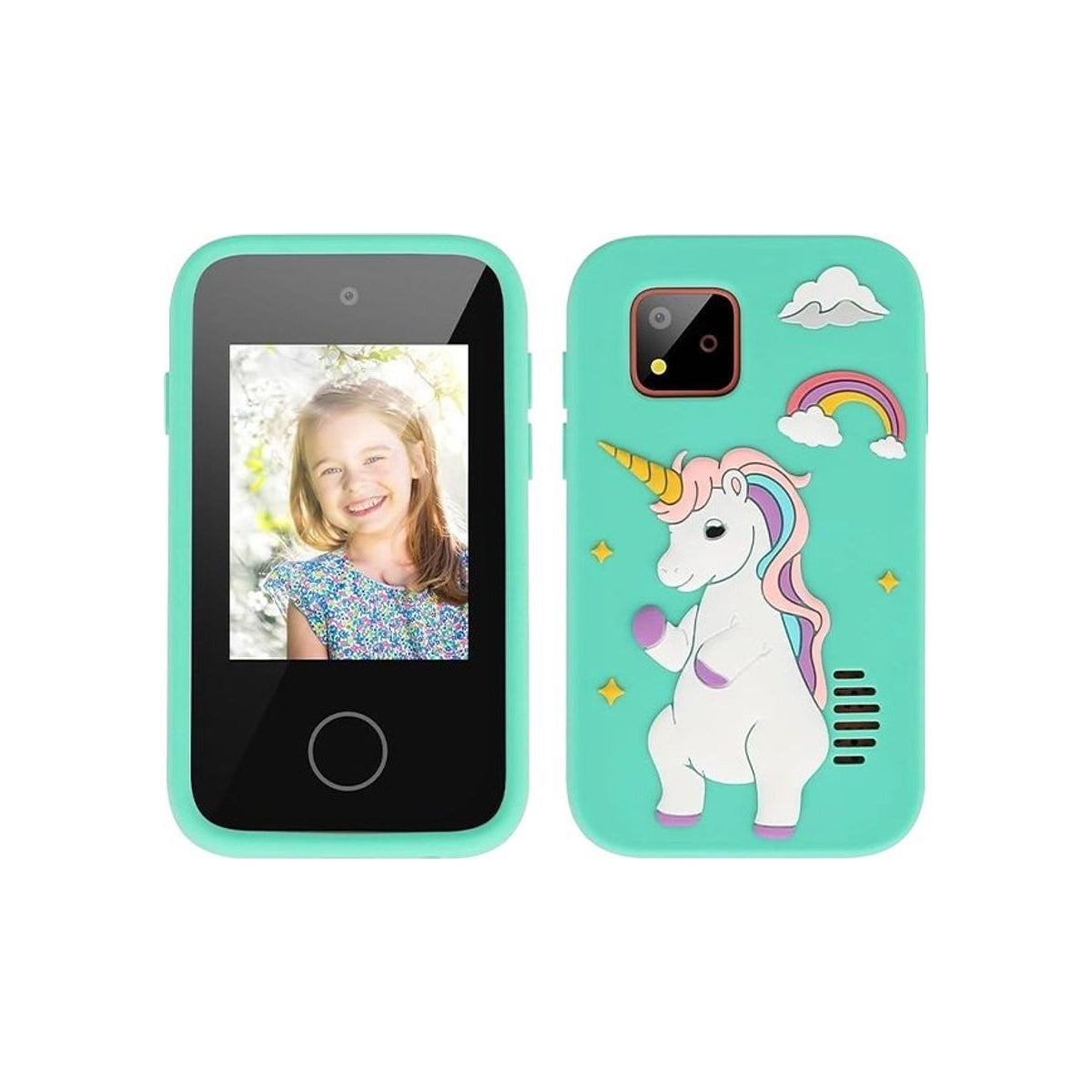 Zeleni mini dječiji telefon s motivom jednoroga