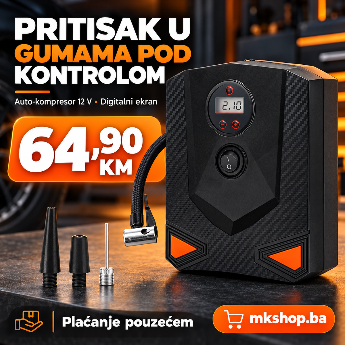 Auto-kompresor 12 V – digitalni ekran i LED lampa