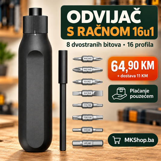 Odvijač s račnom 16u1 – nastavci u dršci